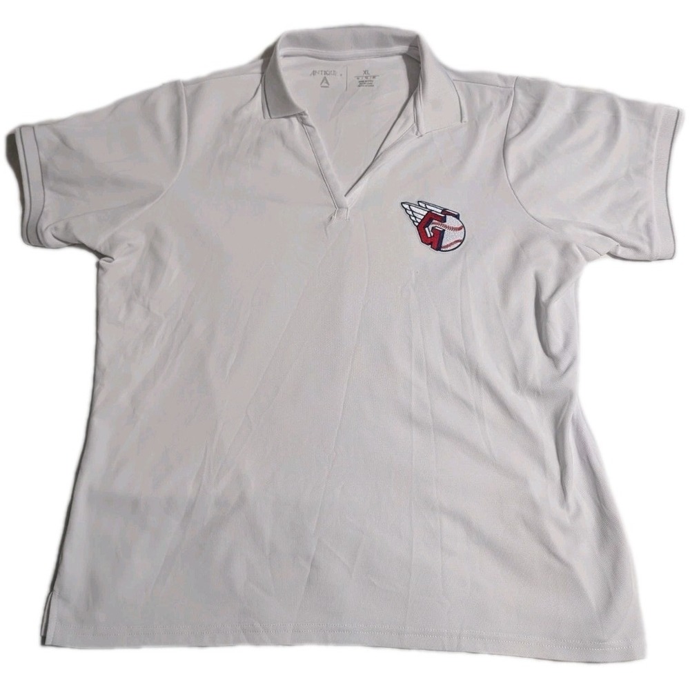 Antigua Cleveland Guardians Women's XL White Golf Polo Shirt Winged G Logo Clean